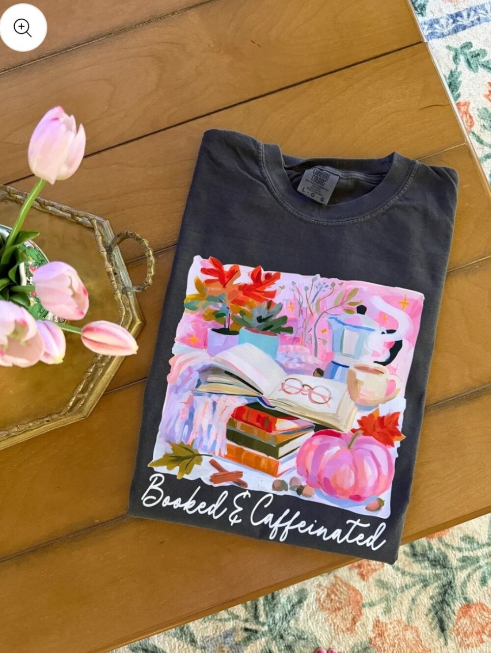 Honey Wild Comfort Colors Booked & Caffeinated Graphic Tee in Charcoal XL